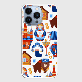 Чехол для iPhone 13 Pro с принтом Традиционный поп арт ,  |  | pop art | style | балалайка | матрешка | медведь | поп арт | яркие | яркое