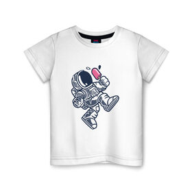 Детская футболка хлопок с принтом Космонавт , 100% хлопок | круглый вырез горловины, полуприлегающий силуэт, длина до линии бедер | 