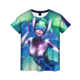 Женская футболка 3D с принтом DJ Sona | League of Legends , 100% полиэфир ( синтетическое хлопкоподобное полотно) | прямой крой, круглый вырез горловины, длина до линии бедер | Тематика изображения на принте: lol | moba | riot games | воин | лига легенд | маг | поддержка | стратегия | стрелок | танк | чемпион