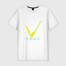 Мужская футболка премиум с принтом V   CYBERPUNK 2077 , 92% хлопок, 8% лайкра | приталенный силуэт, круглый вырез ворота, длина до линии бедра, короткий рукав | 