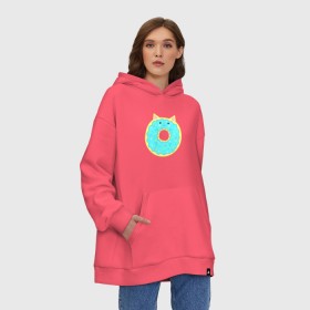 Худи SuperOversize хлопок с принтом Кисончик , 70% хлопок, 30% полиэстер, мягкий начес внутри | карман-кенгуру, эластичная резинка на манжетах и по нижней кромке, двухслойный капюшон
 | cat | cute | dessert | donut | kawaii | kitty | sweet | десерт | кот | котик | котики | коты | кошка | кошки | пончик | сладости | сладость