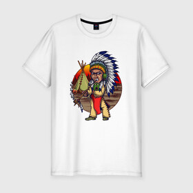 Мужская футболка премиум с принтом Индеец , 92% хлопок, 8% лайкра | приталенный силуэт, круглый вырез ворота, длина до линии бедра, короткий рукав | ацтек | ацтеки | индеец | индейцы | инди | коренные американцы | перья