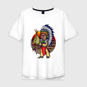 Мужская футболка хлопок Oversize с принтом Индеец , 100% хлопок | свободный крой, круглый ворот, “спинка” длиннее передней части | ацтек | ацтеки | индеец | индейцы | инди | коренные американцы | перья