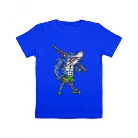Детская футболка хлопок с принтом Акула , 100% хлопок | круглый вырез горловины, полуприлегающий силуэт, длина до линии бедер | 