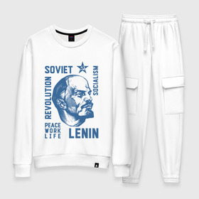 Женский костюм хлопок с принтом Ленин , 100% хлопок | на свитшоте круглая горловина, мягкая резинка по низу. Брюки заужены к низу, на них два вида карманов: два 