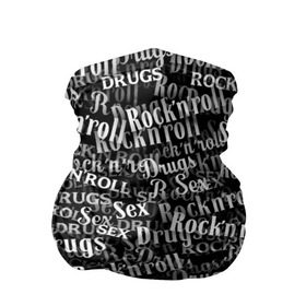 Бандана-труба 3D с принтом Sex, Drugs & Rock`n`Roll , 100% полиэстер, ткань с особыми свойствами — Activecool | плотность 150‒180 г/м2; хорошо тянется, но сохраняет форму | jack daniel’s | белый | паттерн | рок | рок н ролл | рокнролл | текст | черный