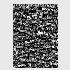 Скетчбук с принтом Sex Drugs & RocknRoll , 100% бумага
 | 48 листов, плотность листов — 100 г/м2, плотность картонной обложки — 250 г/м2. Листы скреплены сверху удобной пружинной спиралью | jack daniel’s | белый | паттерн | рок | рок н ролл | рокнролл | текст | черный
