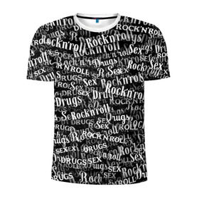Мужская футболка 3D спортивная с принтом Sex, Drugs & Rock`n`Roll , 100% полиэстер с улучшенными характеристиками | приталенный силуэт, круглая горловина, широкие плечи, сужается к линии бедра | Тематика изображения на принте: jack daniel’s | белый | паттерн | рок | рок н ролл | рокнролл | текст | черный