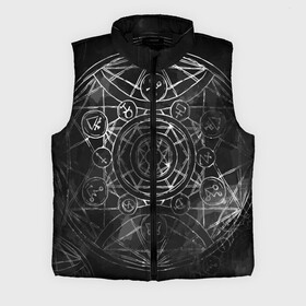 Мужской жилет утепленный 3D с принтом Black Alchemy ,  |  | alchemy | art | black | circles | design | lines | metal dark | runes | алхимия | арт | блэк метал | линии | метал | руны | черный