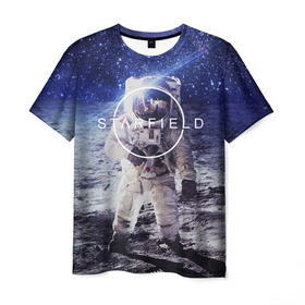 Мужская футболка 3D с принтом STARFIELD , 100% полиэфир | прямой крой, круглый вырез горловины, длина до линии бедер | Тематика изображения на принте: 2019 | 2020 | bethesda | logo | space | starfield | звезды | игра | космонавт | космос | логотип | старфиелд