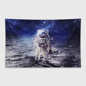 Флаг-баннер с принтом STARFIELD , 100% полиэстер | размер 67 х 109 см, плотность ткани — 95 г/м2; по краям флага есть четыре люверса для крепления | 2019 | 2020 | bethesda | logo | space | starfield | звезды | игра | космонавт | космос | логотип | старфиелд