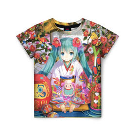 Детская футболка 3D с принтом Hatsune Miku , 100% гипоаллергенный полиэфир | прямой крой, круглый вырез горловины, длина до линии бедер, чуть спущенное плечо, ткань немного тянется | аниме | виртуальная певица | вокалоид | девушки | манга | мульт | сёдзё | сериал | фантастика | япония
