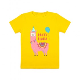 Детская футболка хлопок с принтом Лама , 100% хлопок | круглый вырез горловины, полуприлегающий силуэт, длина до линии бедер | Тематика изображения на принте: llama | вечеринка | животные | лама | ламы | милые