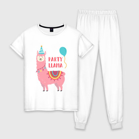 Женская пижама хлопок с принтом Лама , 100% хлопок | брюки и футболка прямого кроя, без карманов, на брюках мягкая резинка на поясе и по низу штанин | llama | вечеринка | животные | лама | ламы | милые