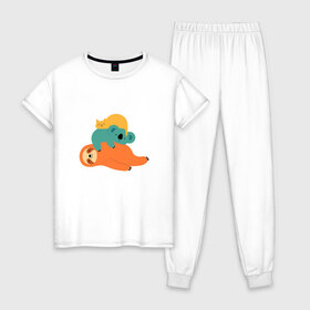 Женская пижама хлопок с принтом Лень , 100% хлопок | брюки и футболка прямого кроя, без карманов, на брюках мягкая резинка на поясе и по низу штанин | Тематика изображения на принте: животные | коала | кот | ленивец | отдых | сон