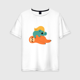 Женская футболка хлопок Oversize с принтом Лень , 100% хлопок | свободный крой, круглый ворот, спущенный рукав, длина до линии бедер
 | животные | коала | кот | ленивец | отдых | сон