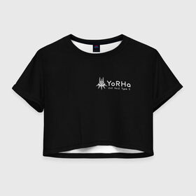 Женская футболка 3D укороченная с принтом Yorha Unit 2 Type E shirt 3 , 100% полиэстер | круглая горловина, длина футболки до линии талии, рукава с отворотами | 