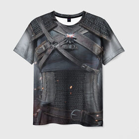 Мужская футболка 3D с принтом Геральт , 100% полиэфир | прямой крой, круглый вырез горловины, длина до линии бедер | wild hunt | witcher | броня | ведьмак | ведьмак 3 | дикая охота | игра | кольчуга | одежда
