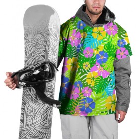 Накидка на куртку 3D с принтом Летнее настроение , 100% полиэстер |  | гавайи | зелень | лето | листья | тропики | цветы