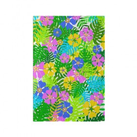 Обложка для паспорта матовая кожа с принтом Летнее настроение , натуральная матовая кожа | размер 19,3 х 13,7 см; прозрачные пластиковые крепления | Тематика изображения на принте: гавайи | зелень | лето | листья | тропики | цветы