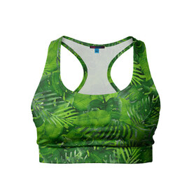 Женский спортивный топ 3D с принтом Тропики , 82% полиэстер, 18% спандекс Ткань безопасна для здоровья, позволяет коже дышать, не мнется и не растягивается |  | джунгли | зелень | лес | листья | тропики