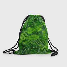 Рюкзак-мешок 3D с принтом Тропики , 100% полиэстер | плотность ткани — 200 г/м2, размер — 35 х 45 см; лямки — толстые шнурки, застежка на шнуровке, без карманов и подкладки | джунгли | зелень | лес | листья | тропики