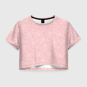 Женская футболка 3D укороченная с принтом Розовые розы , 100% полиэстер | круглая горловина, длина футболки до линии талии, рукава с отворотами | розы | цветы