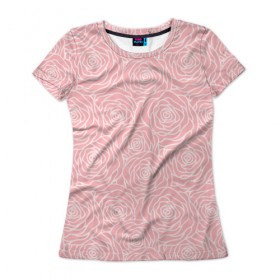 Женская футболка 3D с принтом Розовые розы , 100% полиэфир ( синтетическое хлопкоподобное полотно) | прямой крой, круглый вырез горловины, длина до линии бедер | розы | цветы