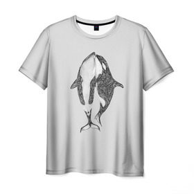 Мужская футболка 3D с принтом Киты , 100% полиэфир | прямой крой, круглый вырез горловины, длина до линии бедер | арт | касатка | касатки | кит | море | океан | рисунок | узор