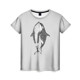 Женская футболка 3D с принтом Киты , 100% полиэфир ( синтетическое хлопкоподобное полотно) | прямой крой, круглый вырез горловины, длина до линии бедер | арт | касатка | касатки | кит | море | океан | рисунок | узор