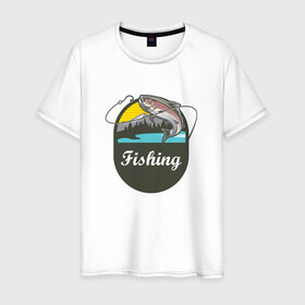 Мужская футболка хлопок с принтом Рыбалка , 100% хлопок | прямой крой, круглый вырез горловины, длина до линии бедер, слегка спущенное плечо. | ловить рыбу | на рыбалку | охота | природа | рыба | рыбак | рыбалка