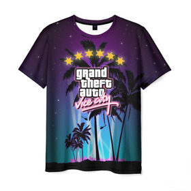 Мужская футболка 3D с принтом GTA Vice City , 100% полиэфир | прямой крой, круглый вырез горловины, длина до линии бедер | 5 звезд | auto | grand | gta | theft | vice city |   лето | вай сити | вертолеты | гта | звезды | логотип | надпись | пальмы | пляжная | рисунок | розыск | рубашка | томми версетти