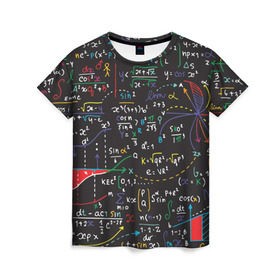 Женская футболка 3D с принтом Math , 100% полиэфир ( синтетическое хлопкоподобное полотно) | прямой крой, круглый вырез горловины, длина до линии бедер | Тематика изображения на принте: математика | наука | тригонометрия | уравнения | формулы | цифры