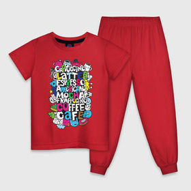 Детская пижама хлопок с принтом Виды кофе , 100% хлопок |  брюки и футболка прямого кроя, без карманов, на брюках мягкая резинка на поясе и по низу штанин
 | Тематика изображения на принте: кофе | список