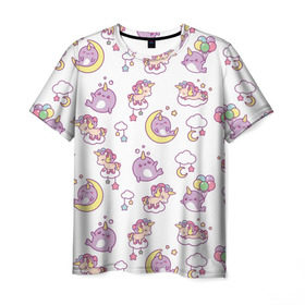Мужская футболка 3D с принтом Sweet Dreams , 100% полиэфир | прямой крой, круглый вырез горловины, длина до линии бедер | unicorn | единорог | звезды | кит | милый | паттерн