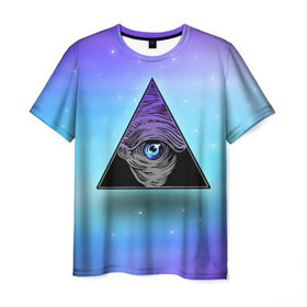 Мужская футболка 3D с принтом Пирамида / Всевидящее око , 100% полиэфир | прямой крой, круглый вырез горловины, длина до линии бедер | 