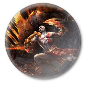 Значок с принтом God of War ,  металл | круглая форма, металлическая застежка в виде булавки | Тематика изображения на принте: 