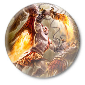 Значок с принтом God of War ,  металл | круглая форма, металлическая застежка в виде булавки | 