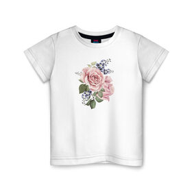 Детская футболка хлопок с принтом Розы , 100% хлопок | круглый вырез горловины, полуприлегающий силуэт, длина до линии бедер | акварель | роза | розовые | цветы