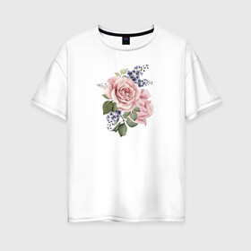 Женская футболка хлопок Oversize с принтом Розы , 100% хлопок | свободный крой, круглый ворот, спущенный рукав, длина до линии бедер
 | акварель | роза | розовые | цветы