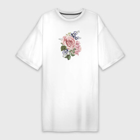 Платье-футболка хлопок с принтом Розы ,  |  | акварель | роза | розовые | цветы