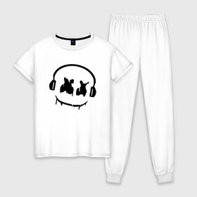 Женская пижама хлопок с принтом Music , 100% хлопок | брюки и футболка прямого кроя, без карманов, на брюках мягкая резинка на поясе и по низу штанин | electronic music | marshmello | маршмеллоу | электронная музыка