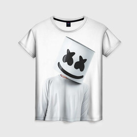 Женская футболка 3D с принтом White , 100% полиэфир ( синтетическое хлопкоподобное полотно) | прямой крой, круглый вырез горловины, длина до линии бедер | electronic music | marshmello | маршмеллоу | электронная музыка