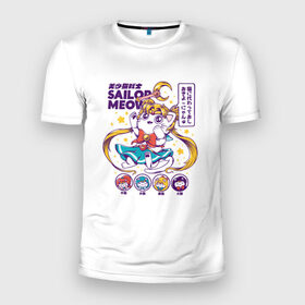 Мужская футболка 3D спортивная с принтом Sailor Meow , 100% полиэстер с улучшенными характеристиками | приталенный силуэт, круглая горловина, широкие плечи, сужается к линии бедра | anime | cat | kawaii | sailor moon | аниме | каваи | кот котик | мультсериал | ностальгия | ретро | сейлор мун