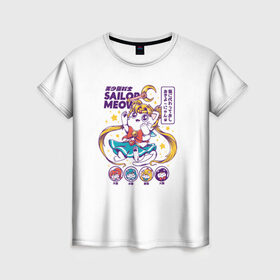 Женская футболка 3D с принтом Sailor Meow , 100% полиэфир ( синтетическое хлопкоподобное полотно) | прямой крой, круглый вырез горловины, длина до линии бедер | anime | cat | kawaii | sailor moon | аниме | каваи | кот котик | мультсериал | ностальгия | ретро | сейлор мун