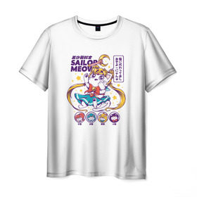 Мужская футболка 3D с принтом Sailor Meow , 100% полиэфир | прямой крой, круглый вырез горловины, длина до линии бедер | anime | cat | kawaii | sailor moon | аниме | каваи | кот котик | мультсериал | ностальгия | ретро | сейлор мун