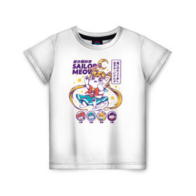 Детская футболка 3D с принтом Sailor Meow , 100% гипоаллергенный полиэфир | прямой крой, круглый вырез горловины, длина до линии бедер, чуть спущенное плечо, ткань немного тянется | Тематика изображения на принте: anime | cat | kawaii | sailor moon | аниме | каваи | кот котик | мультсериал | ностальгия | ретро | сейлор мун