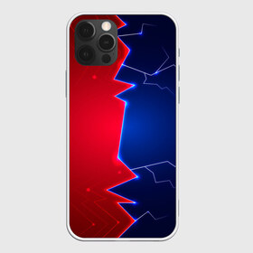 Чехол для iPhone 12 Pro Max с принтом Battle color , Силикон |  | blue | lightning | lines | red | красный | линии | молния | половины | противостояние | синий