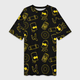 Платье-футболка 3D с принтом Барт и Гомер ,  |  | duff | simpsons |  bart |  homer  | барт | гомер | дафф | доска | коллаж | пончик | рогатка | симпсоны | скейт | скейты