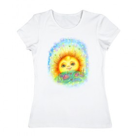 Женская футболка хлопок с принтом Солнечный город , 100% хлопок | прямой крой, круглый вырез горловины, длина до линии бедер, слегка спущенное плечо | 